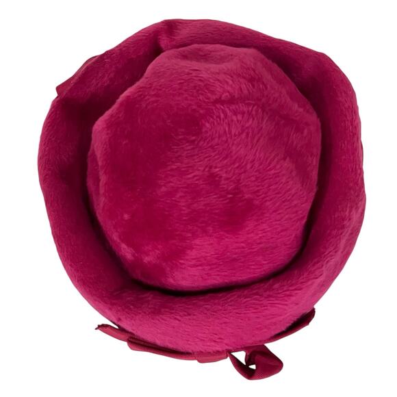 Vintage Gwen Pennington Hat Pink Faux Fur Fluffy Pillbox w/ Triangular Details - Picture 8 of 12